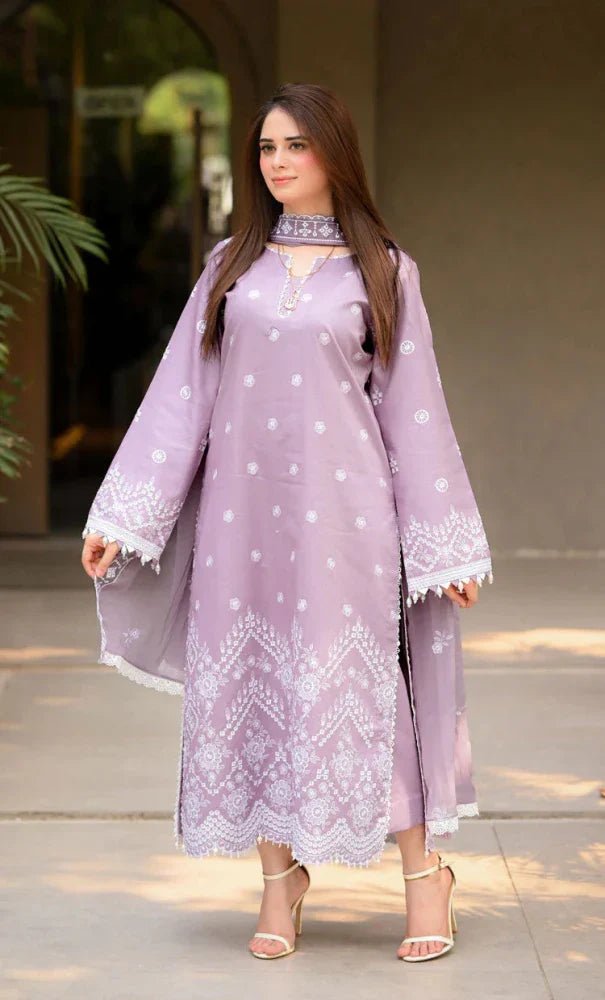 3PC EMBROIDERED LAWN SUIT - SR-765 - Rang Nazara