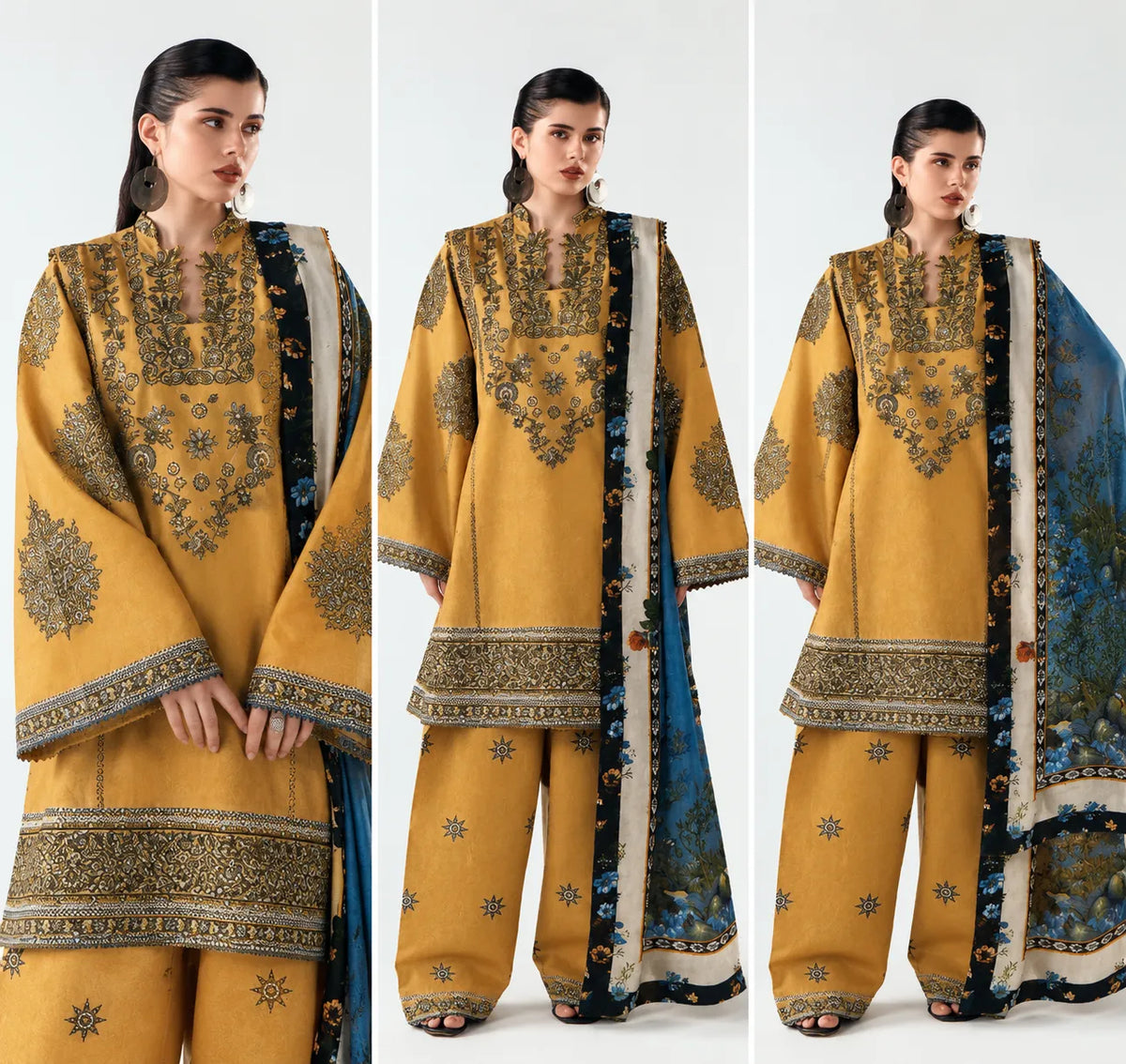 Dhanak Unstitched Embroidered 3PC Suit with Pashmina Shawl