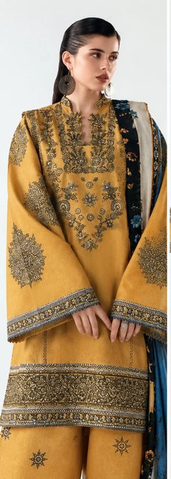 Dhanak Unstitched Embroidered 3PC Suit with Pashmina Shawl