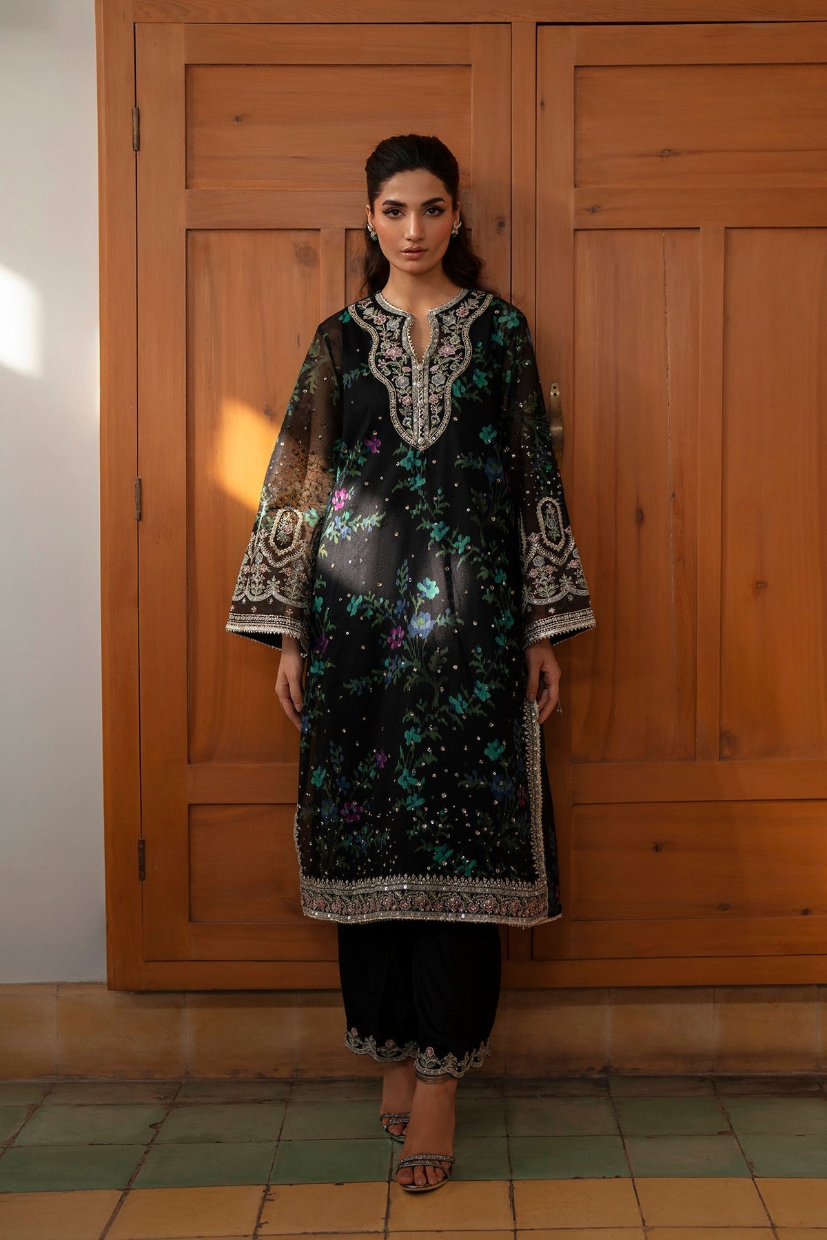 Digital Printed Shamos Silk Embroidered 3PC Suit