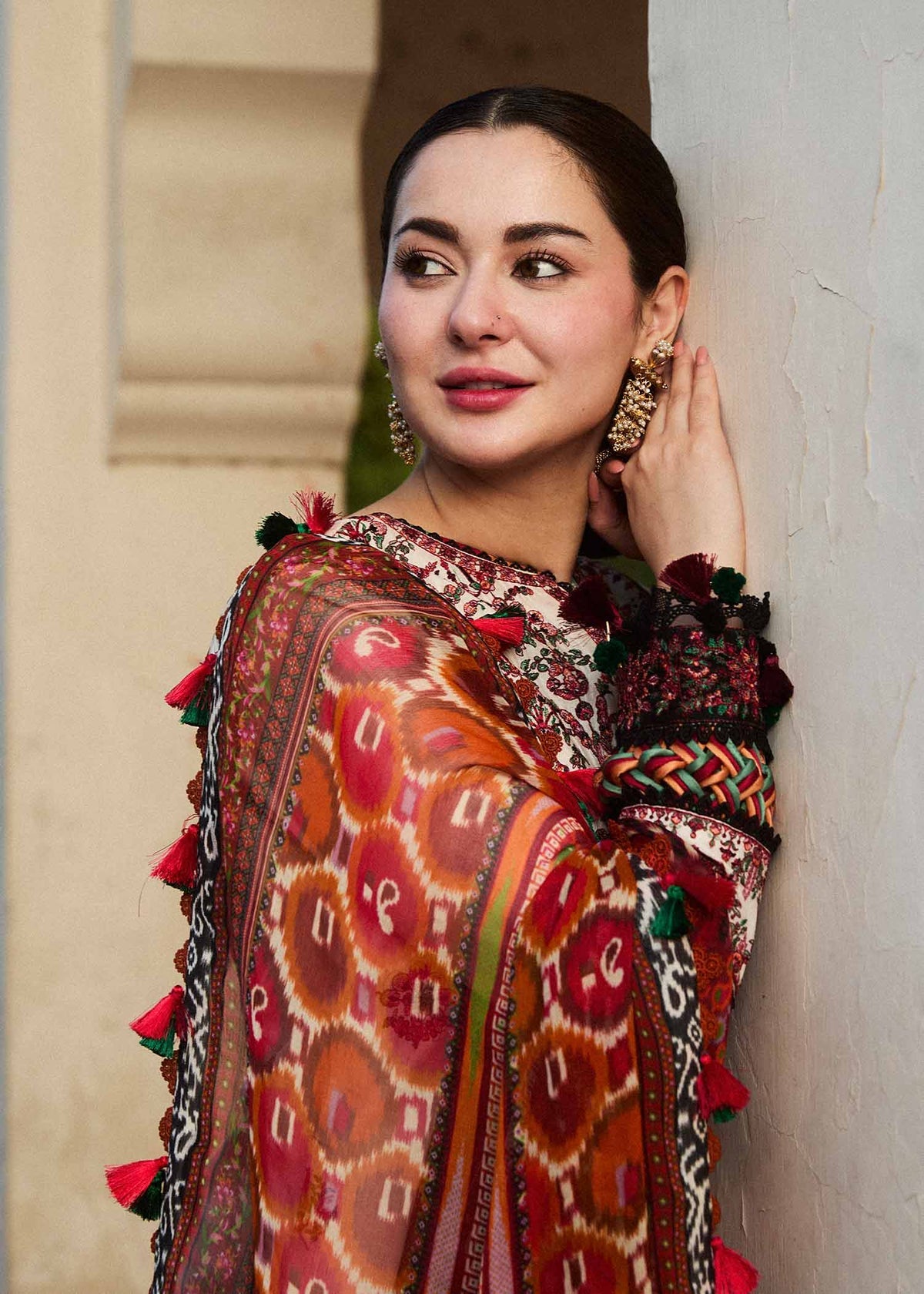 Dhanak Embroidered 3PC Suit with Printed Shawl