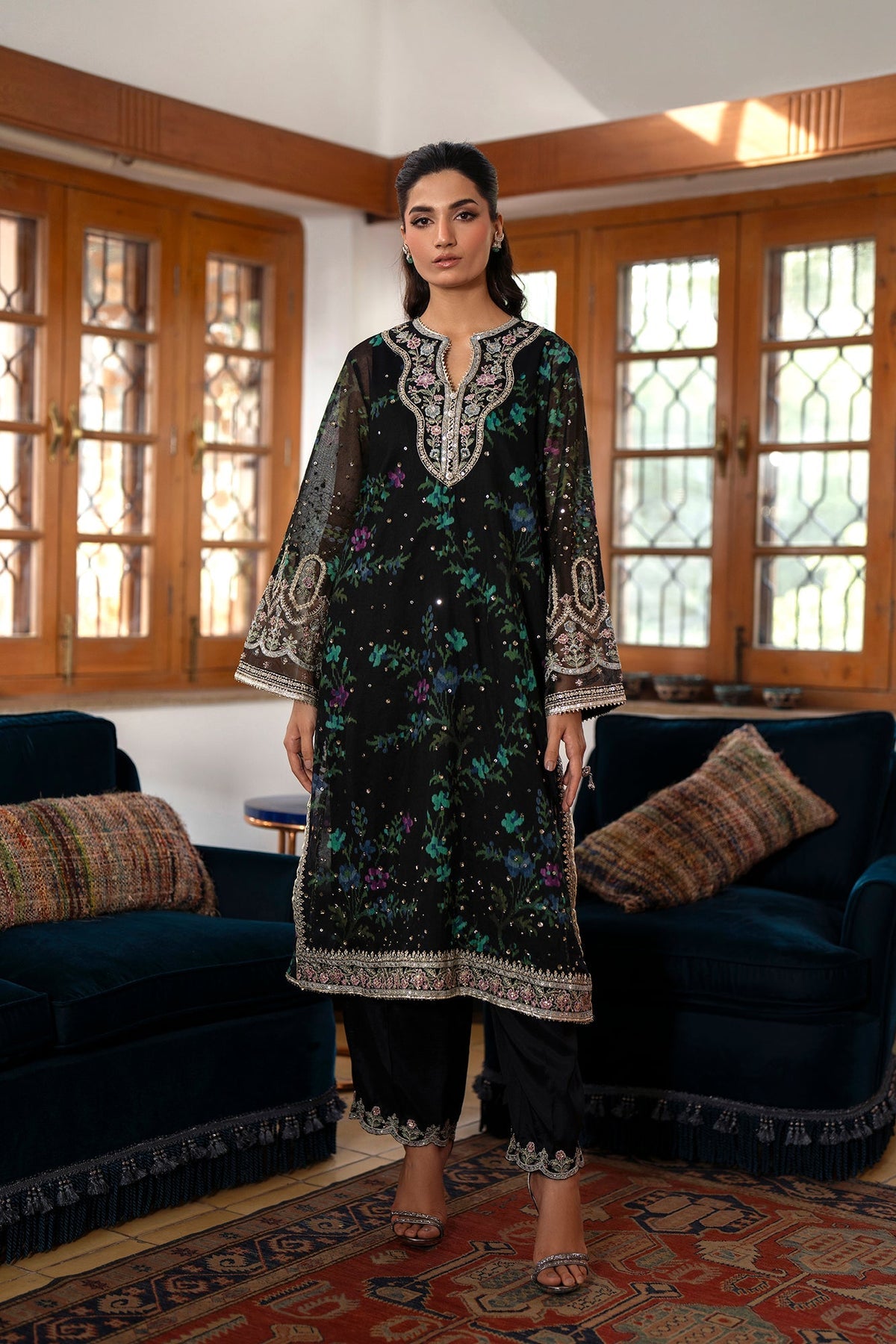 Digital Printed Shamos Silk Embroidered 3PC Suit