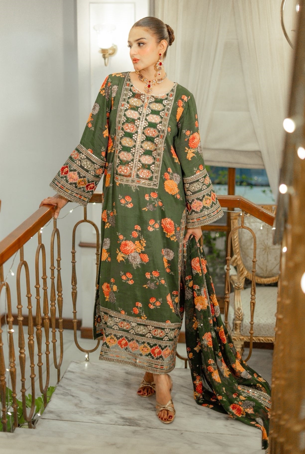 Digital Print Shamos Silk 3PC Suit