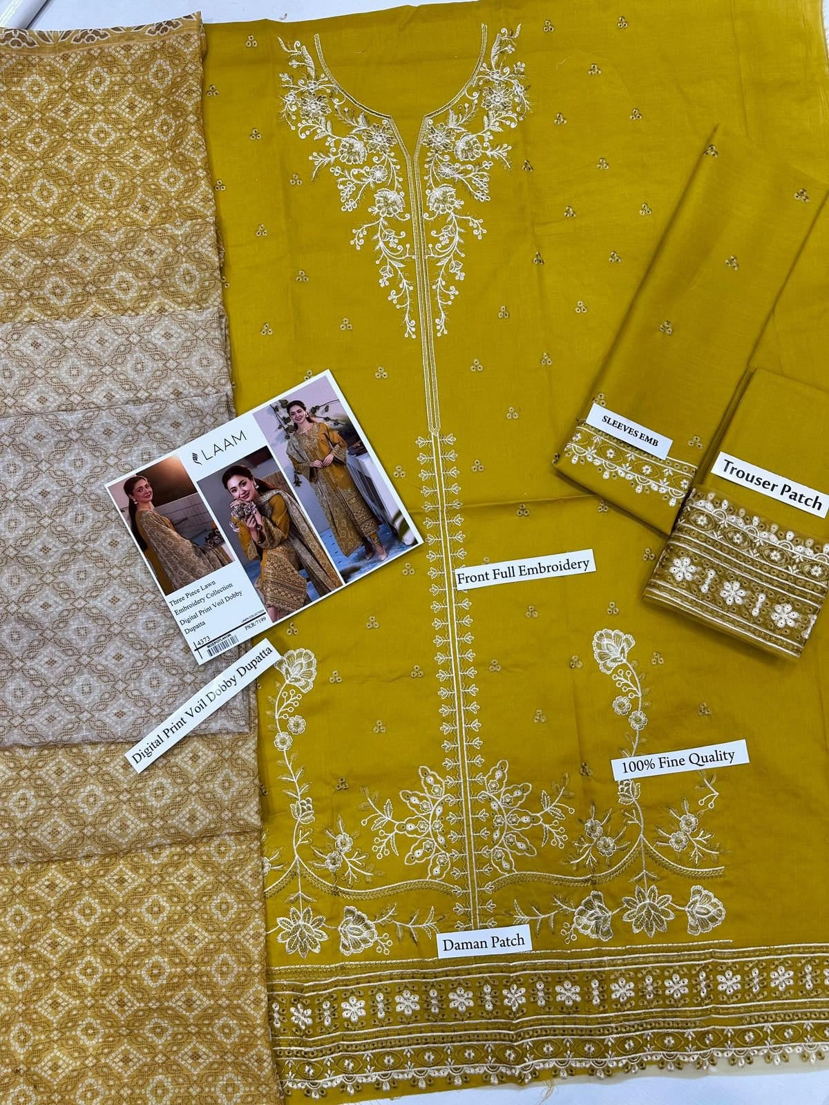 Dhanak Sequence Embroidered 3PC Suit with Printed Dupatta
