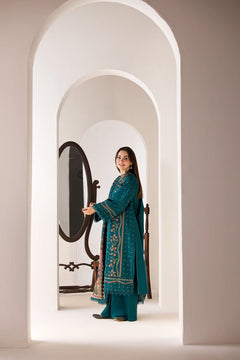 Dhanak Unstitched Embroidered 3PC Suit with Printed Shawl