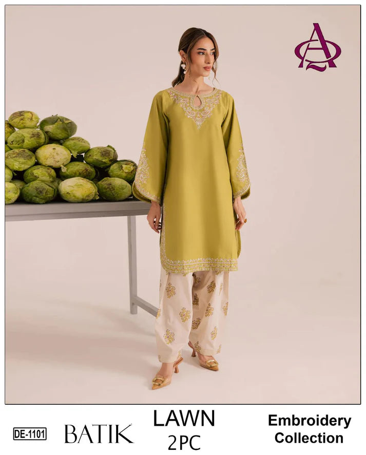 Heavy Embroidered 2Pc Lawn Unstitched Summer Dress - AD-16
