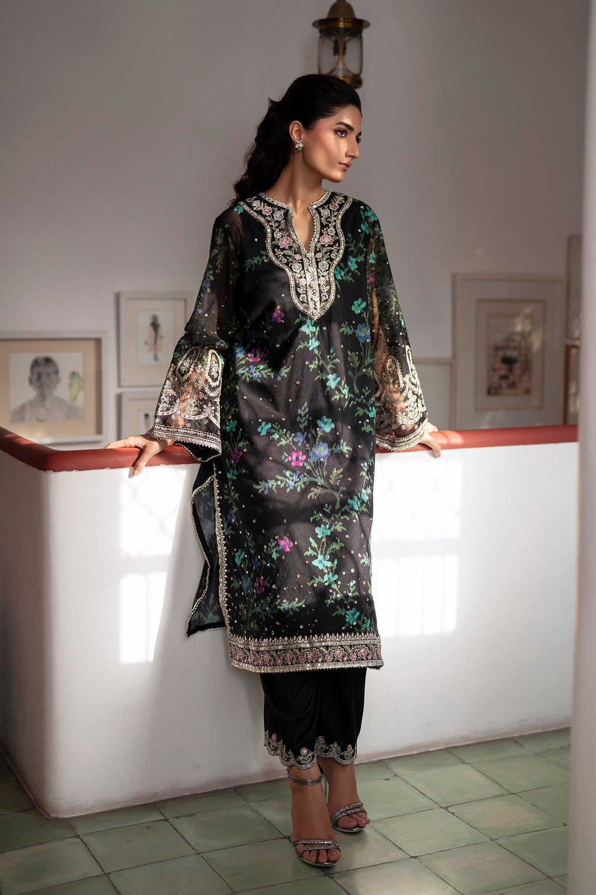 Digital Printed Shamos Silk Embroidered 3PC Suit