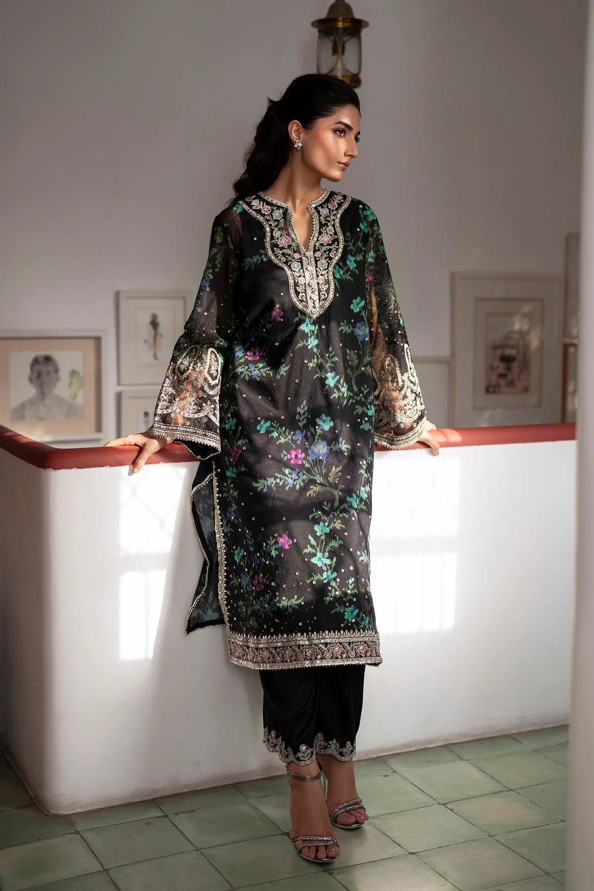 Digital Printed Shamos Silk Embroidered 3PC Suit