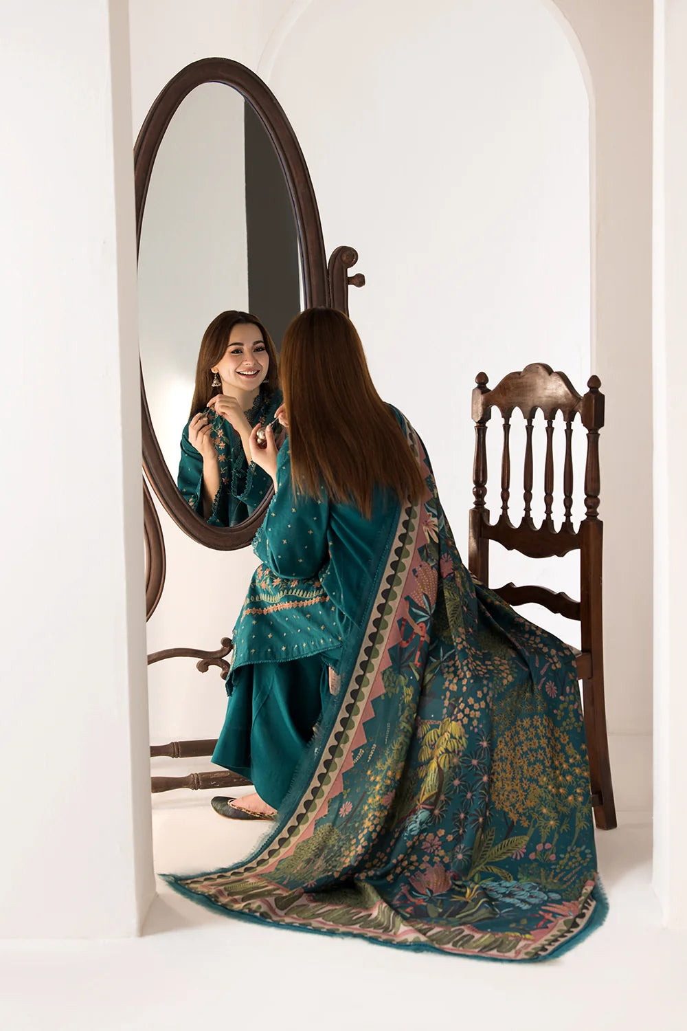 Dhanak Unstitched Embroidered 3PC Suit with Printed Shawl