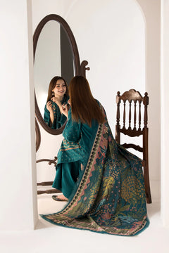 Dhanak Unstitched Embroidered 3PC Suit with Printed Shawl