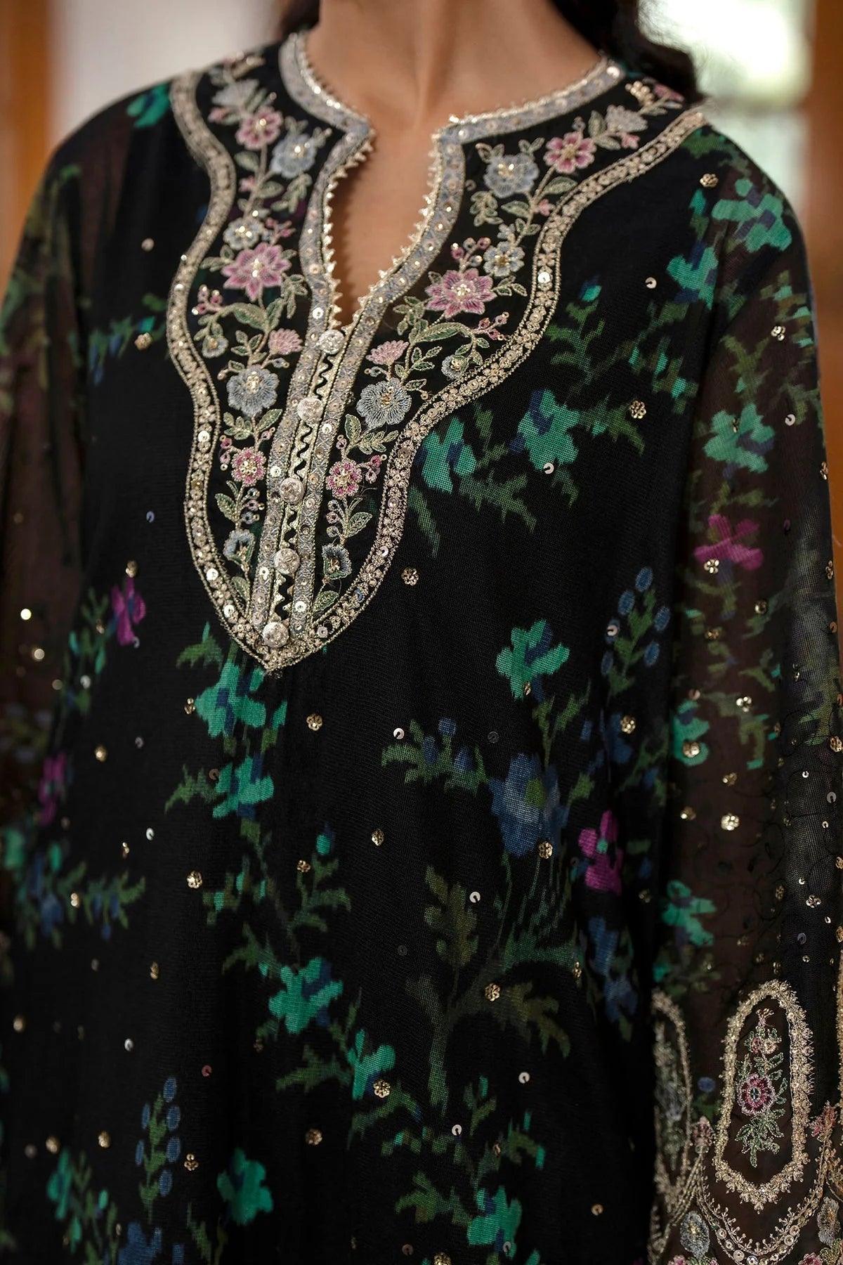 Digital Printed Shamos Silk Embroidered 3PC Suit