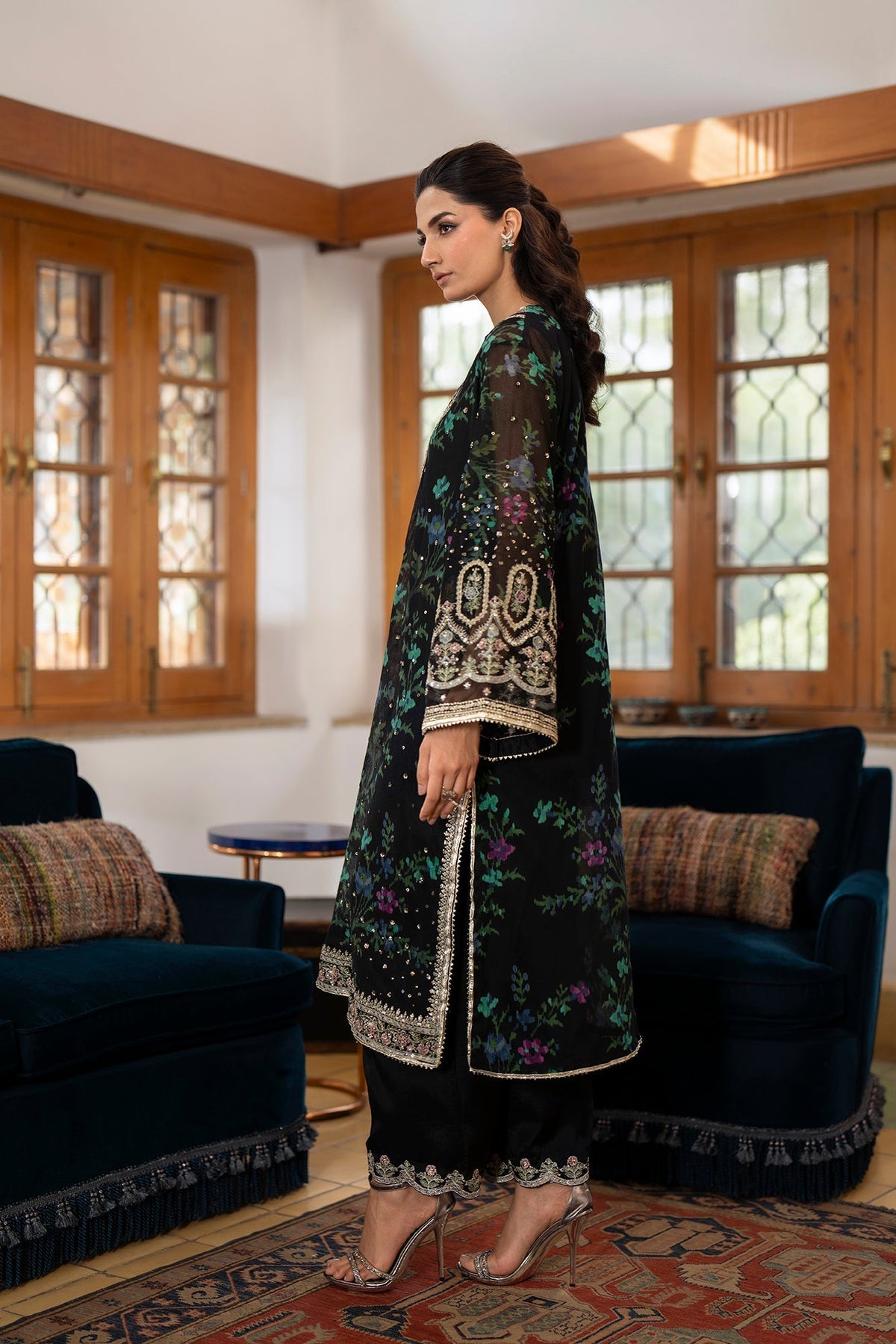 Digital Printed Shamos Silk Embroidered 3PC Suit