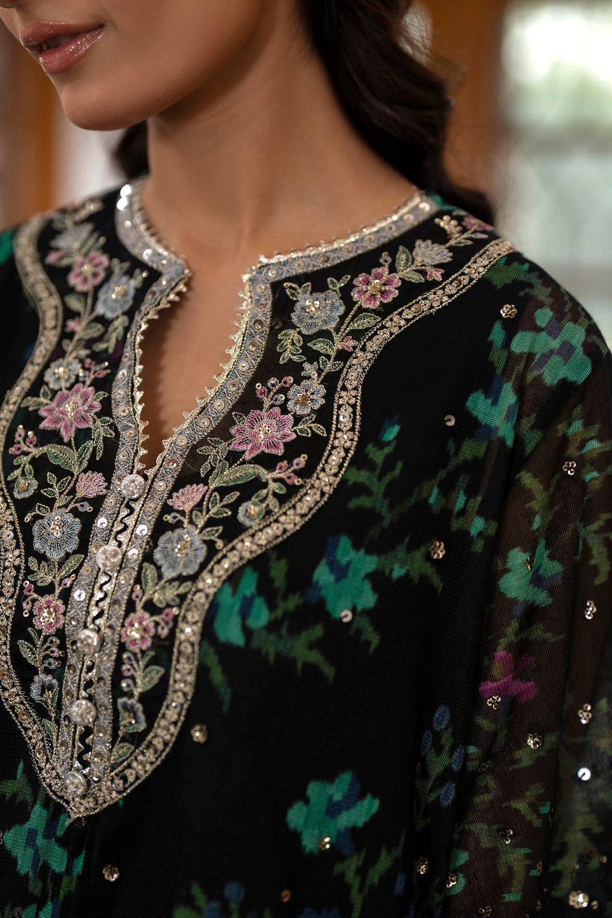 Digital Printed Shamos Silk Embroidered 3PC Suit