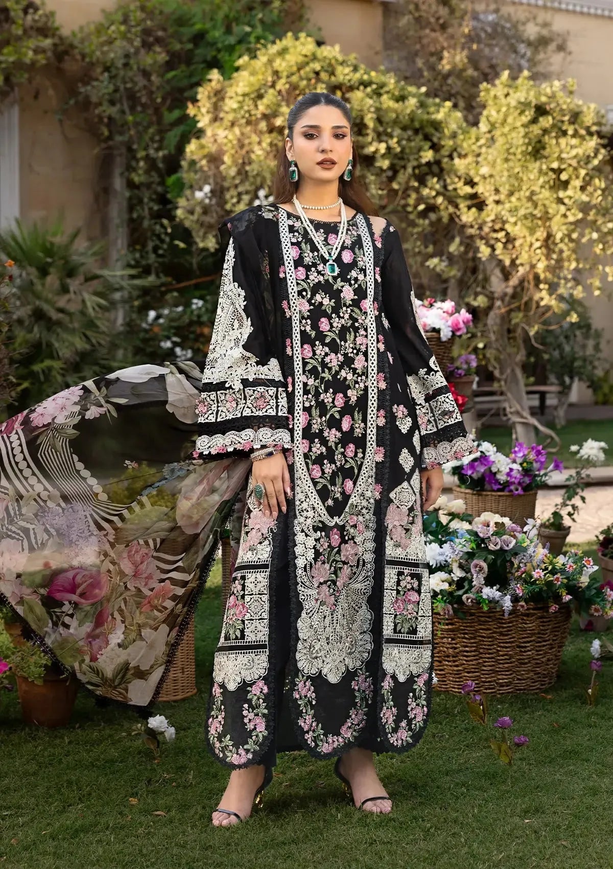 Dhanak Unstitched Embroidered 3PC Suit with Pashmina Shawl