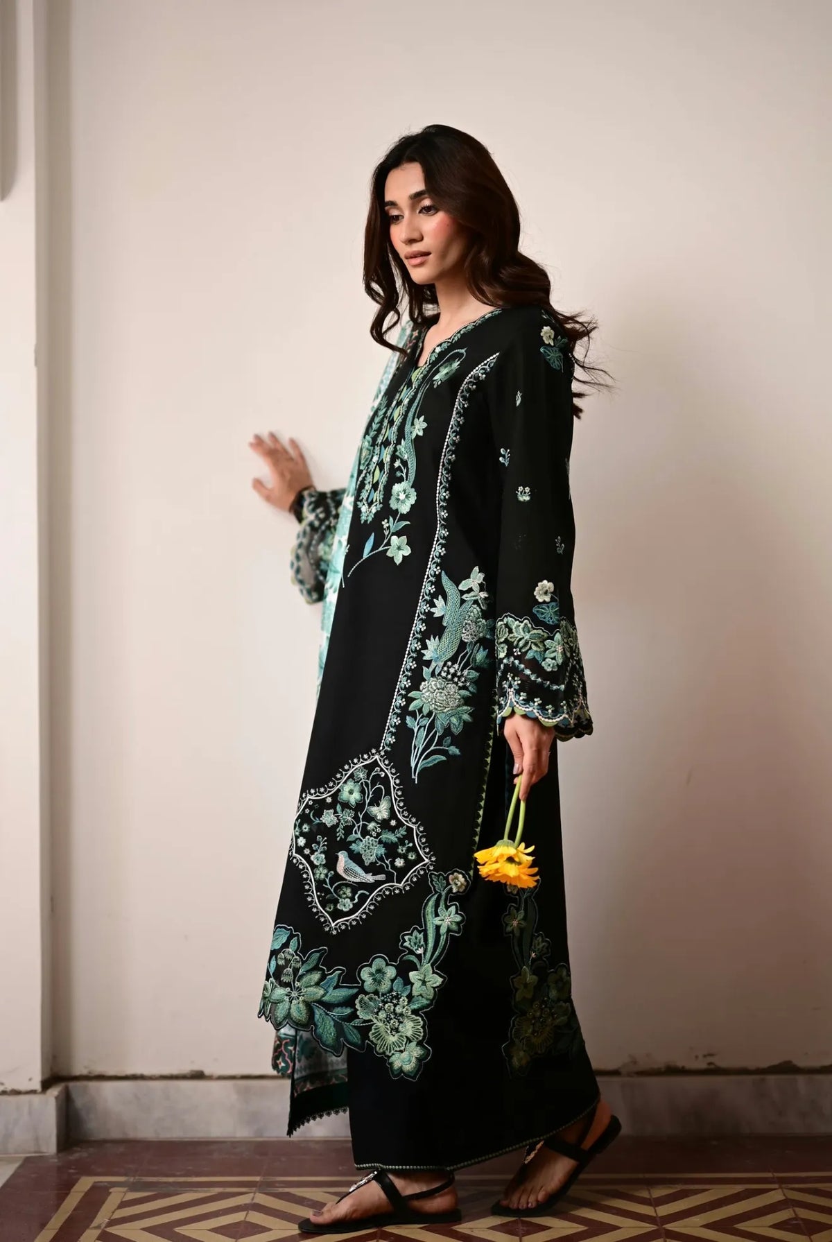Dhanak Unstitched Embroidered 3PC Suit with Pashmina Shawl