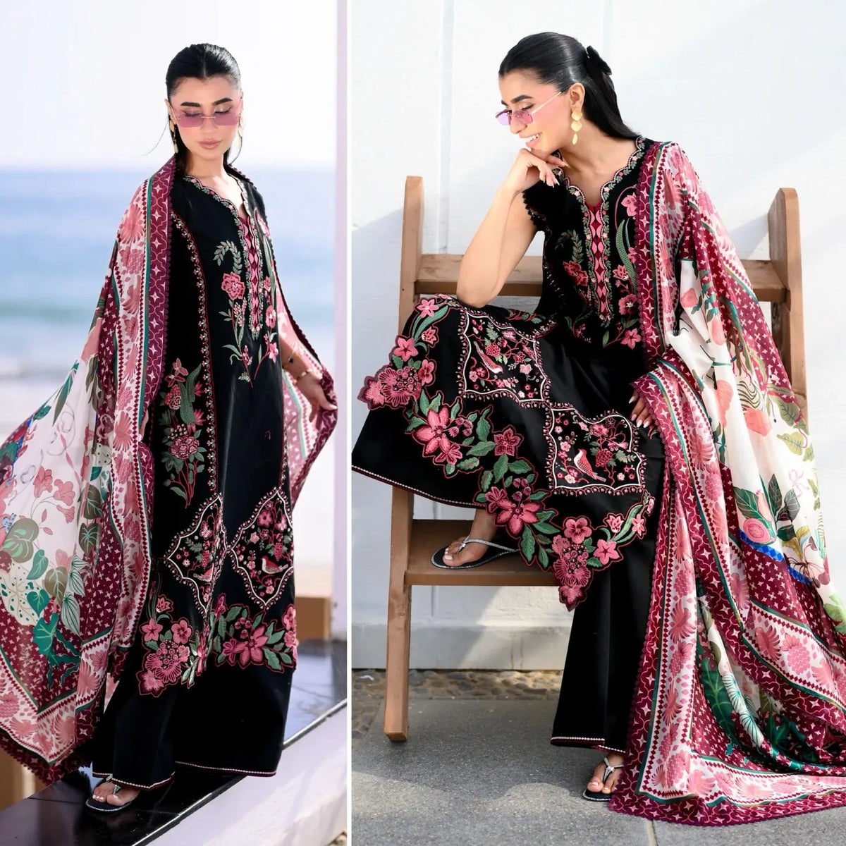 Dhanak Unstitched Embroidered 3PC Suit with Pashmina Shawl