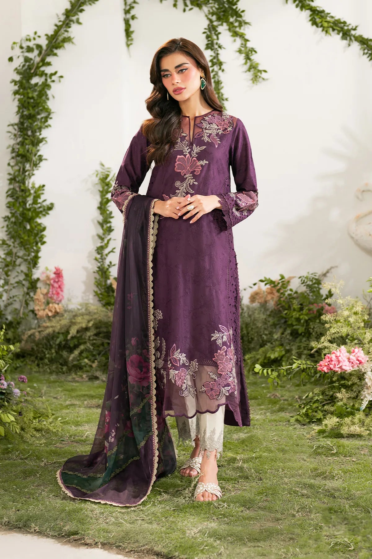 Dhanak Unstitched Embroidered 3PC Suit with Pashmina Shawl