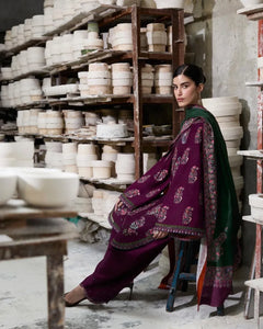 Dhanak Unstitched Embroidered 3PC Suit with Pashmina Shawl