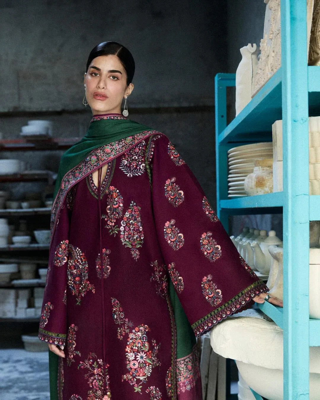Dhanak Unstitched Embroidered 3PC Suit with Pashmina Shawl