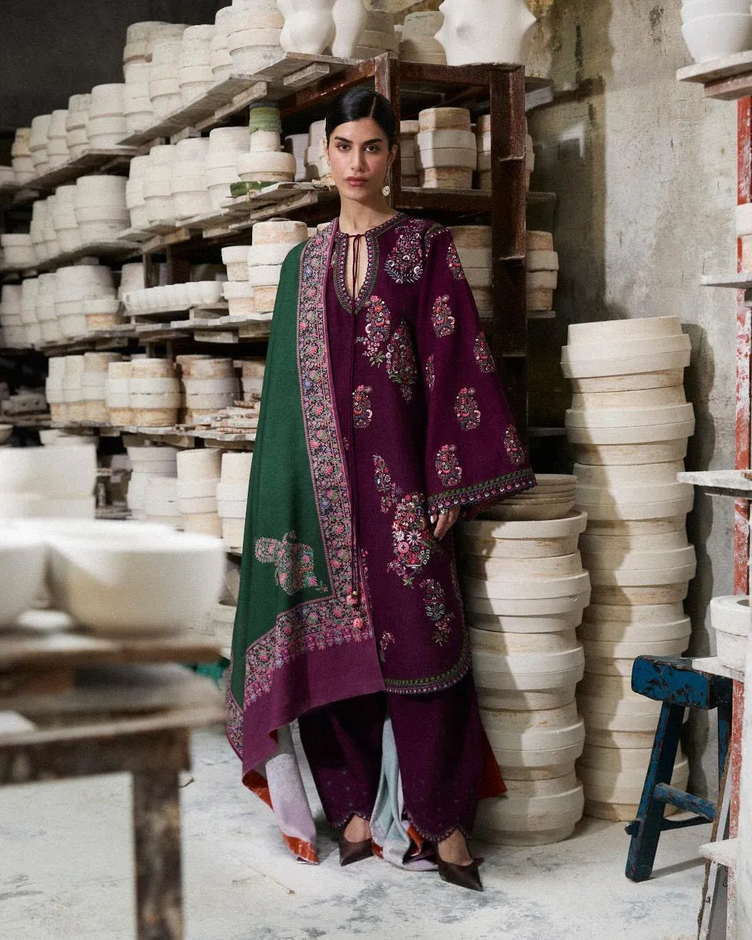 Dhanak Unstitched Embroidered 3PC Suit with Pashmina Shawl