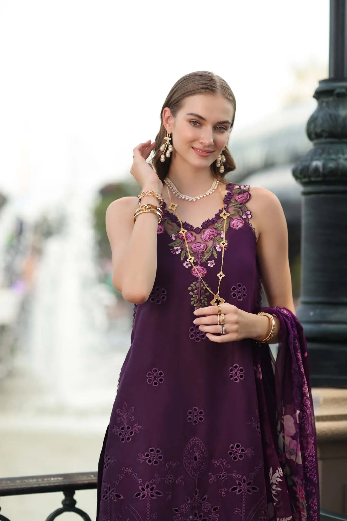 Dhanak Unstitched Embroidered 3PC Suit with Pashmina Shawl