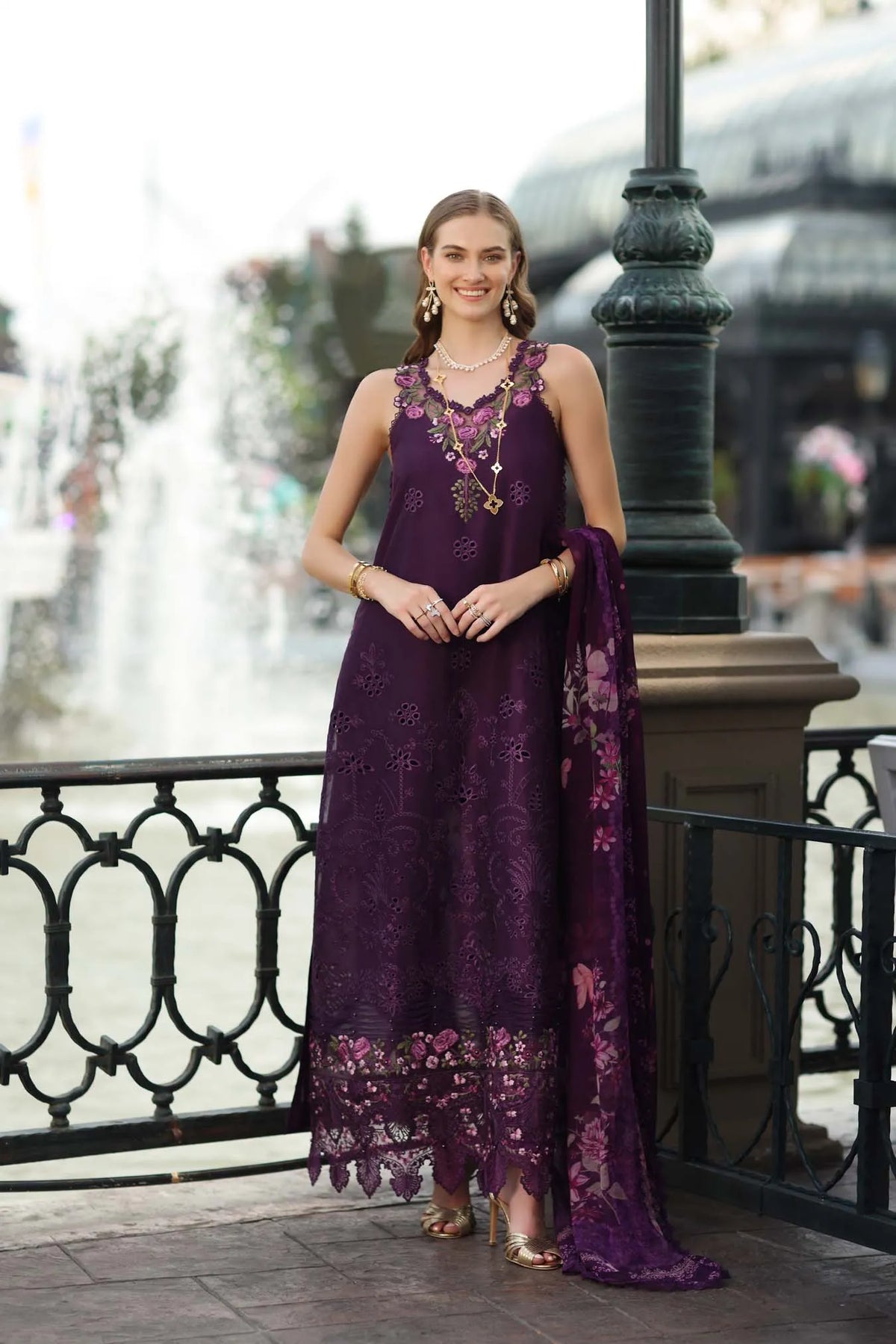 Dhanak Unstitched Embroidered 3PC Suit with Pashmina Shawl
