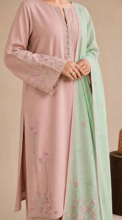 Dhanak Unstitched Embroidered 3PC Suit with Pashmina Shawl