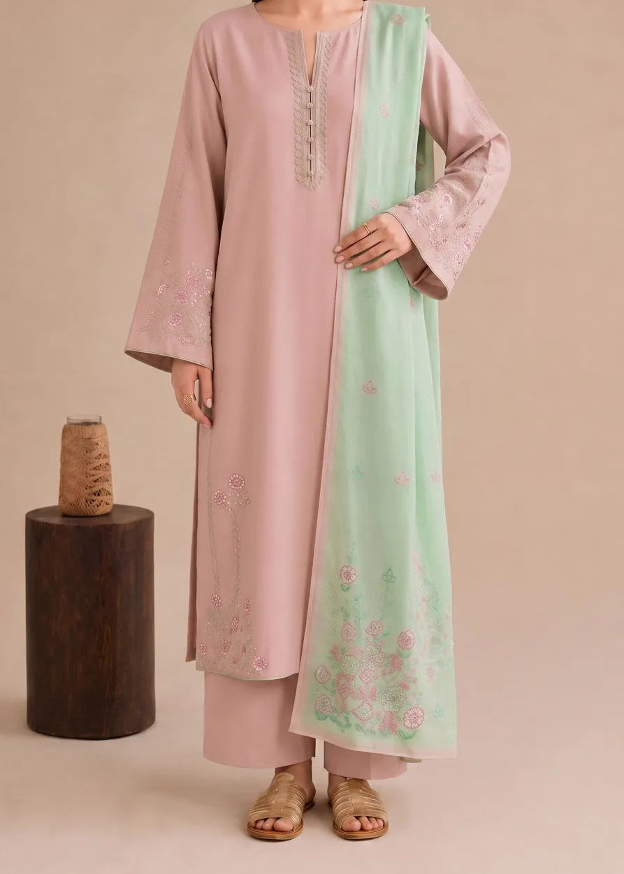 Dhanak Unstitched Embroidered 3PC Suit with Pashmina Shawl