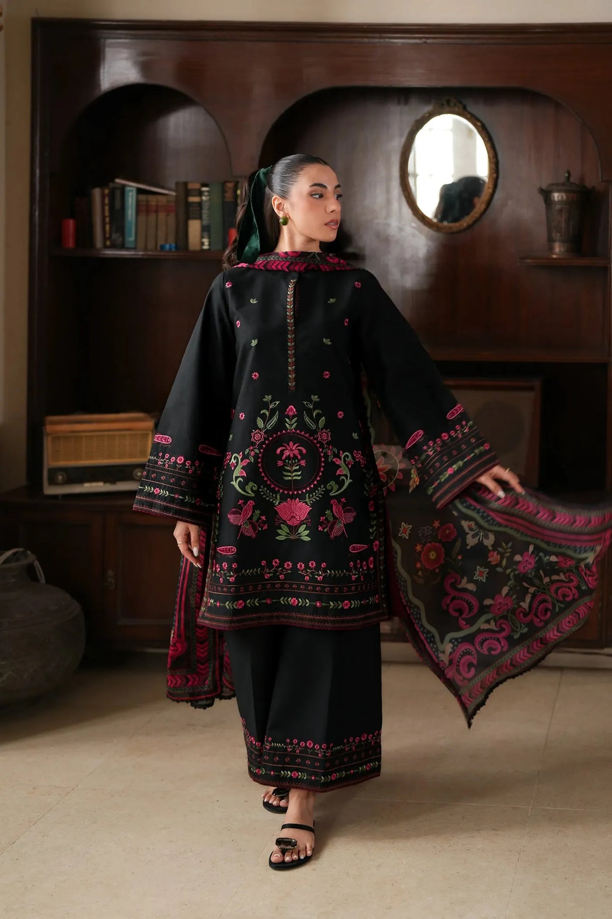 Dhanak Unstitched Embroidered 3PC Suit with Pashmina Shawl