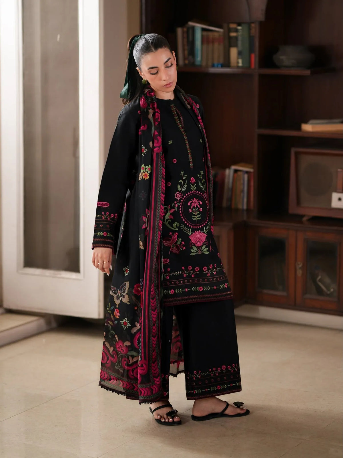 Dhanak Unstitched Embroidered 3PC Suit with Pashmina Shawl