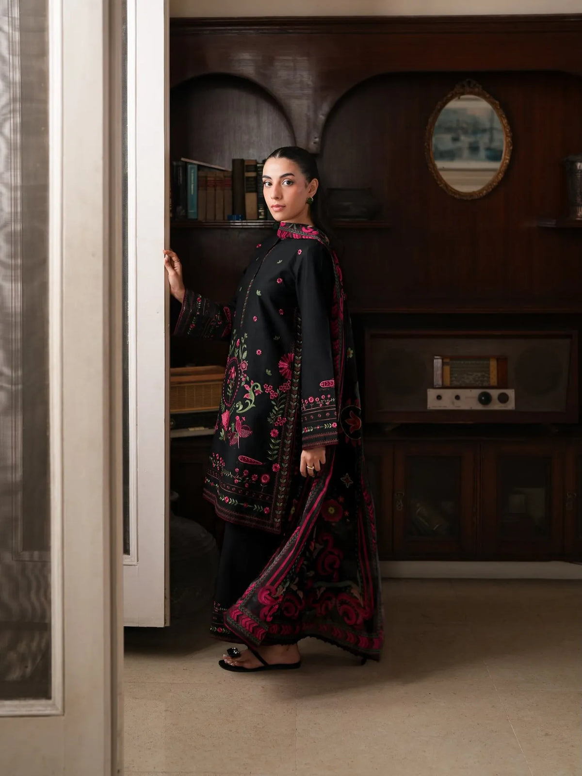 Dhanak Unstitched Embroidered 3PC Suit with Pashmina Shawl