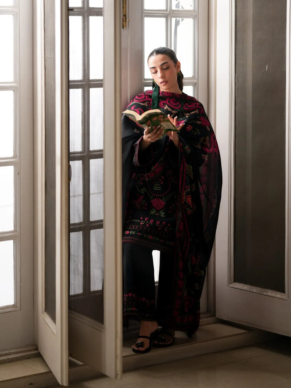 Dhanak Unstitched Embroidered 3PC Suit with Pashmina Shawl