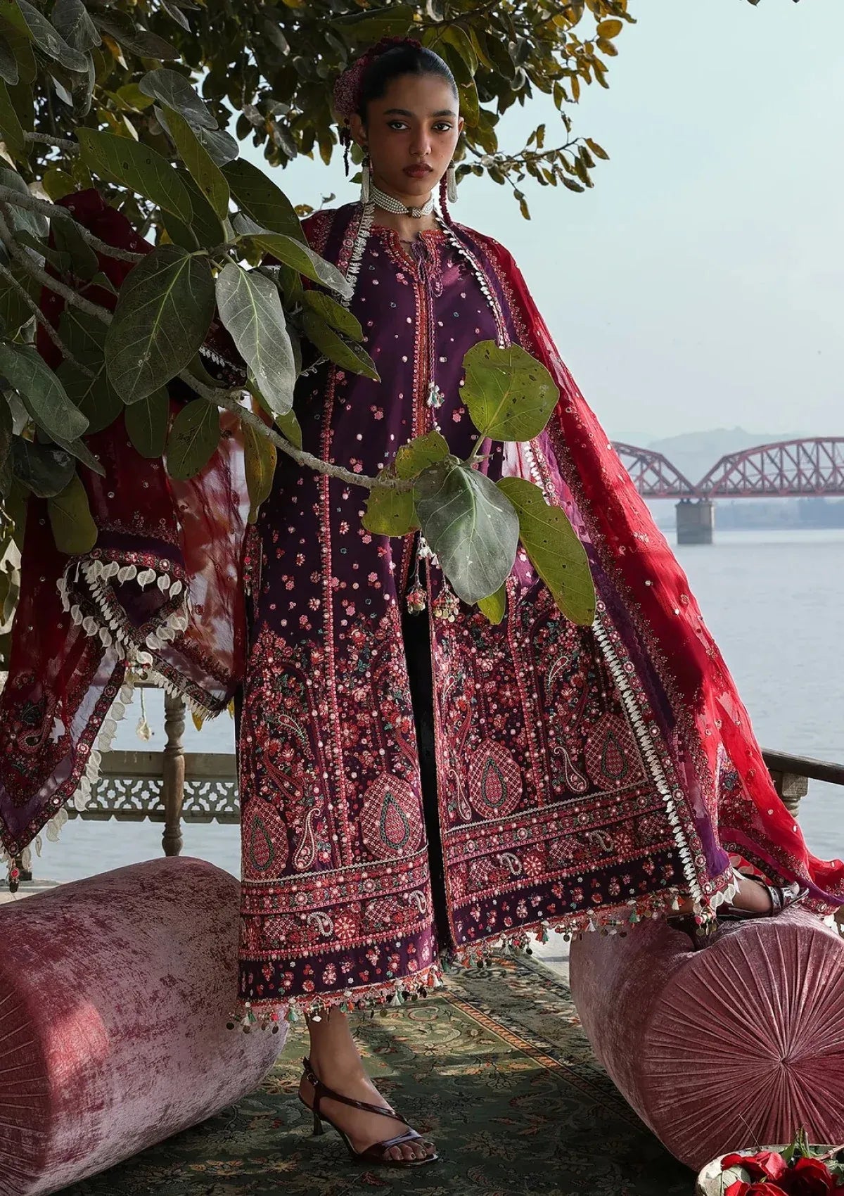 Dhanak Unstitched Embroidered 3PC Suit with Pashmina Shawl