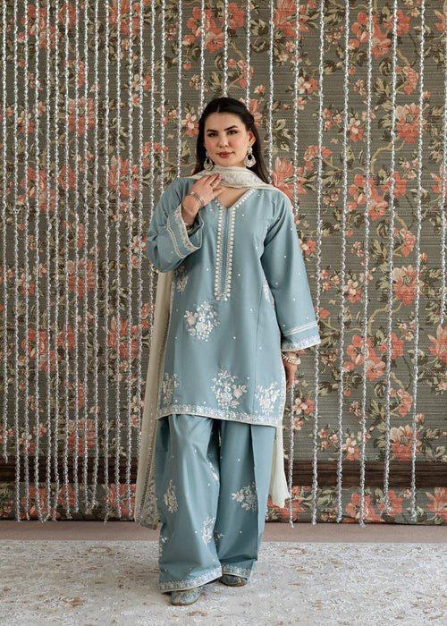 Lawn-3PC Embroidered Shirt With Khadi Net Embroidered Dupatta AD-77