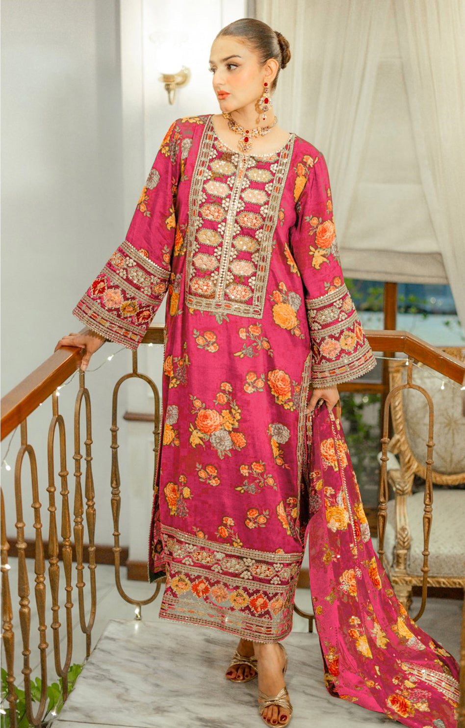 Digital Print Shamos Silk 3PC Suit