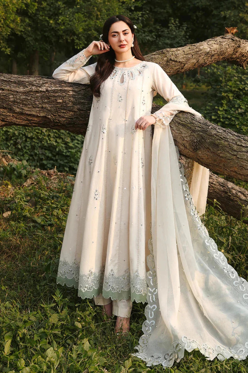 ALLYS - 3 Piece Unstitched Embroidered Luxury Lawn Suit :PEARL - Rang Nazara