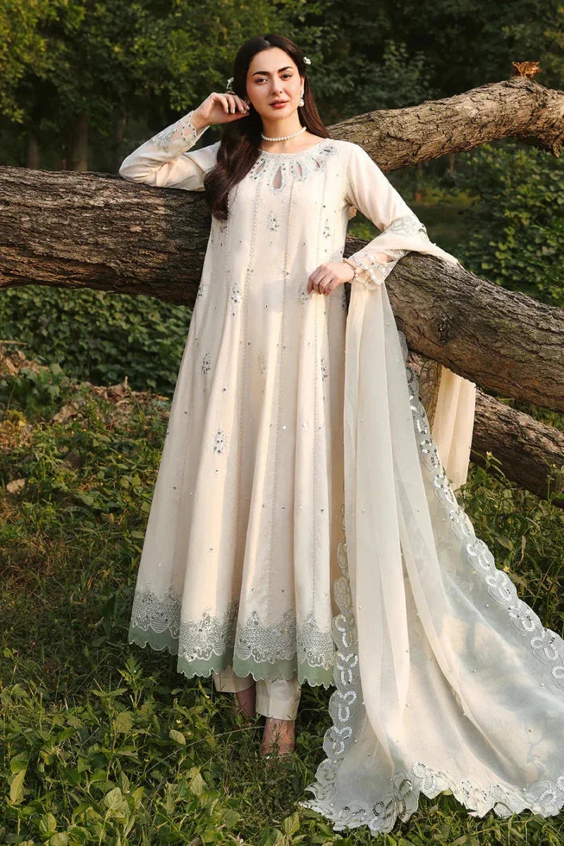 ALLYS - 3 Piece Unstitched Embroidered Luxury Lawn Suit :PEARL - Rang Nazara
