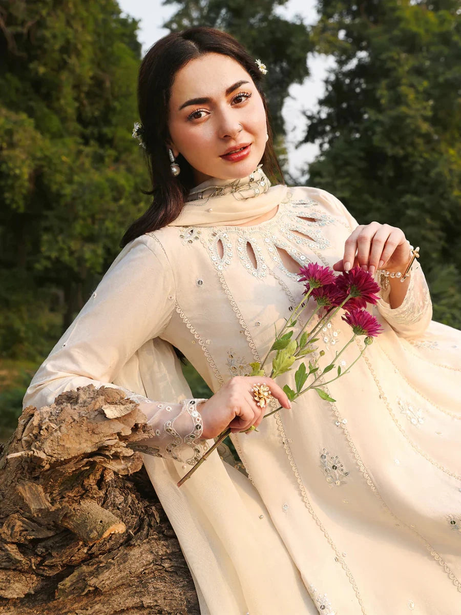 ALLYS - 3 Piece Unstitched Embroidered Luxury Lawn Suit :PEARL - Rang Nazara