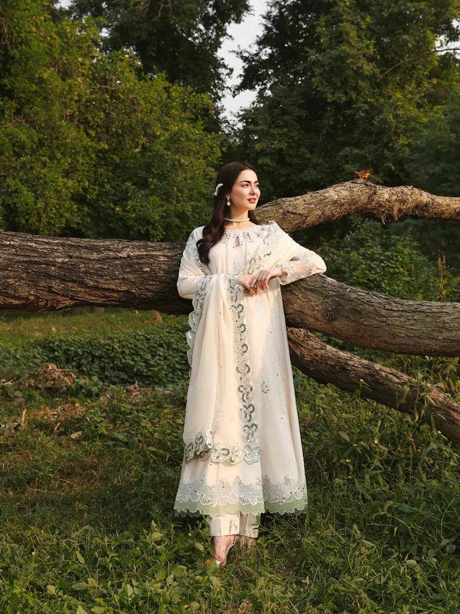 ALLYS - 3 Piece Unstitched Embroidered Luxury Lawn Suit :PEARL - Rang Nazara