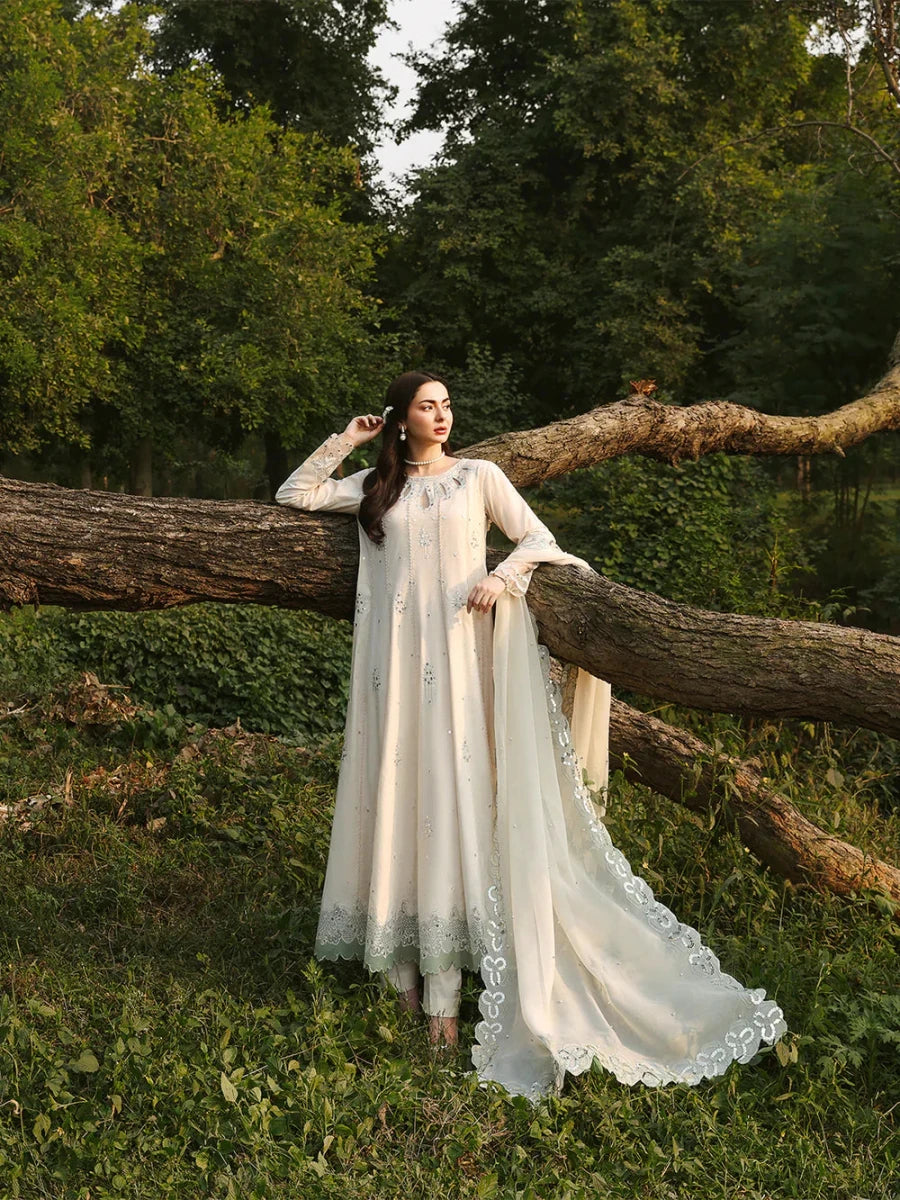ALLYS - 3 Piece Unstitched Embroidered Luxury Lawn Suit :PEARL - Rang Nazara