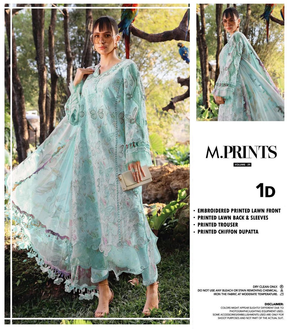Butterfly Sky Blue Color Premium Pure Lawn With Chiffon Emb Border Duppata M-6101 - Rang Nazara