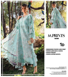 Butterfly Sky Blue Color Premium Pure Lawn With Chiffon Emb Border Duppata M-6101 - Rang Nazara