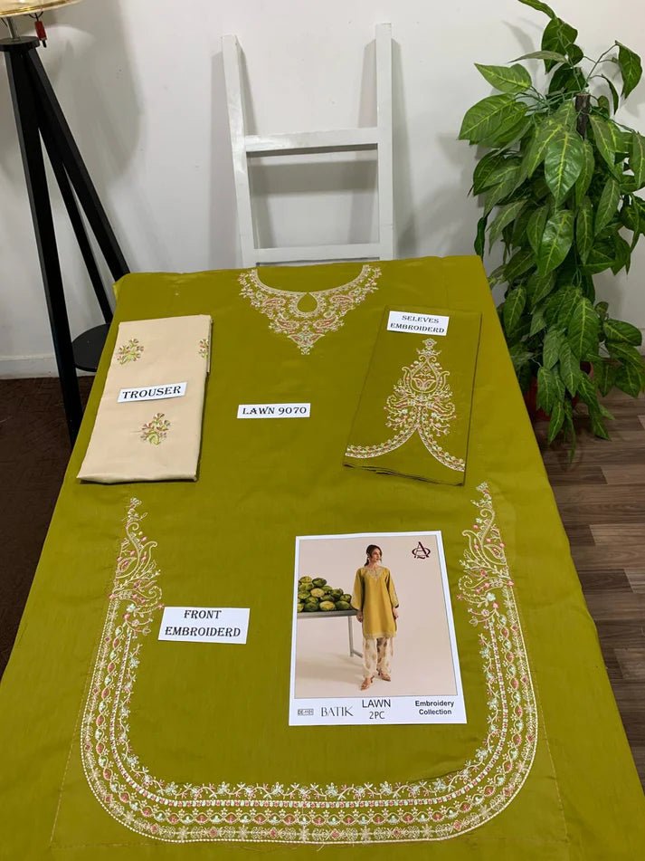 Heavy Embroidered 2Pc Lawn Unstitched Summer Dress - AD-16 - Rang Nazara
