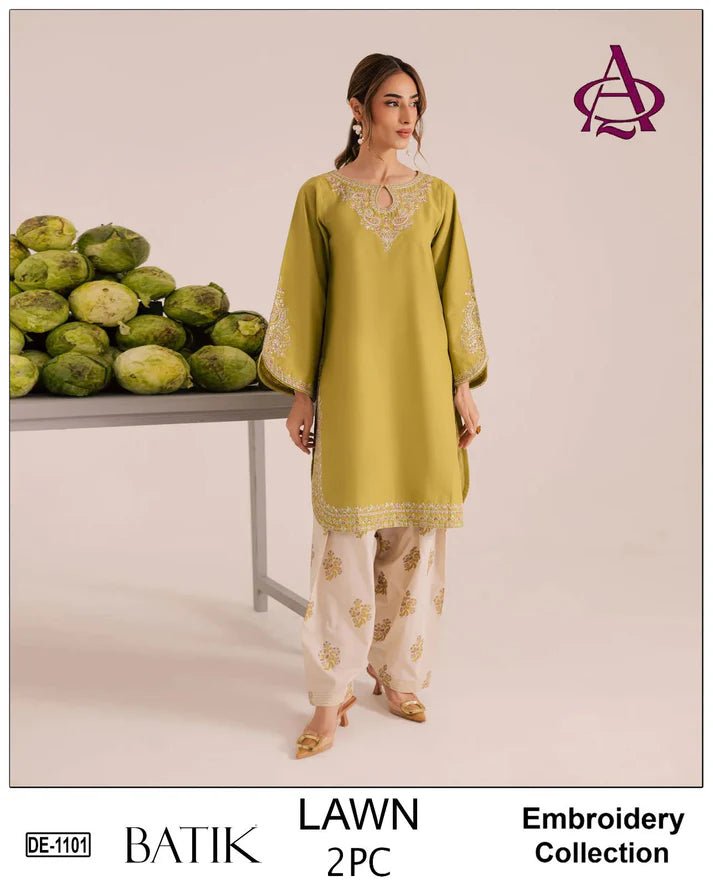 Heavy Embroidered 2Pc Lawn Unstitched Summer Dress - AD-16 - Rang Nazara