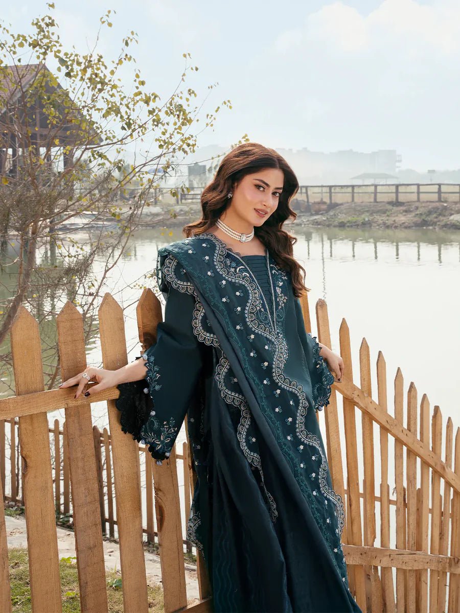 IZEL - 3PC LAWN EMBROIDERED SHIRT WITH KHADDI NET EMBROIDERED DUPATTA AND TROUSER - AD-89 - Rang Nazara
