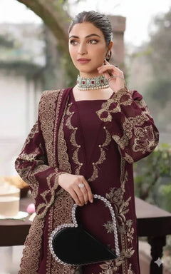KAHF 3PC UNSTITCHED lawn 90/70 EMBROIDERED WITH EMBROIDERED SHAWL & PLAIN lawn 90/70 TROUSER LYA-5216 - Rang Nazara