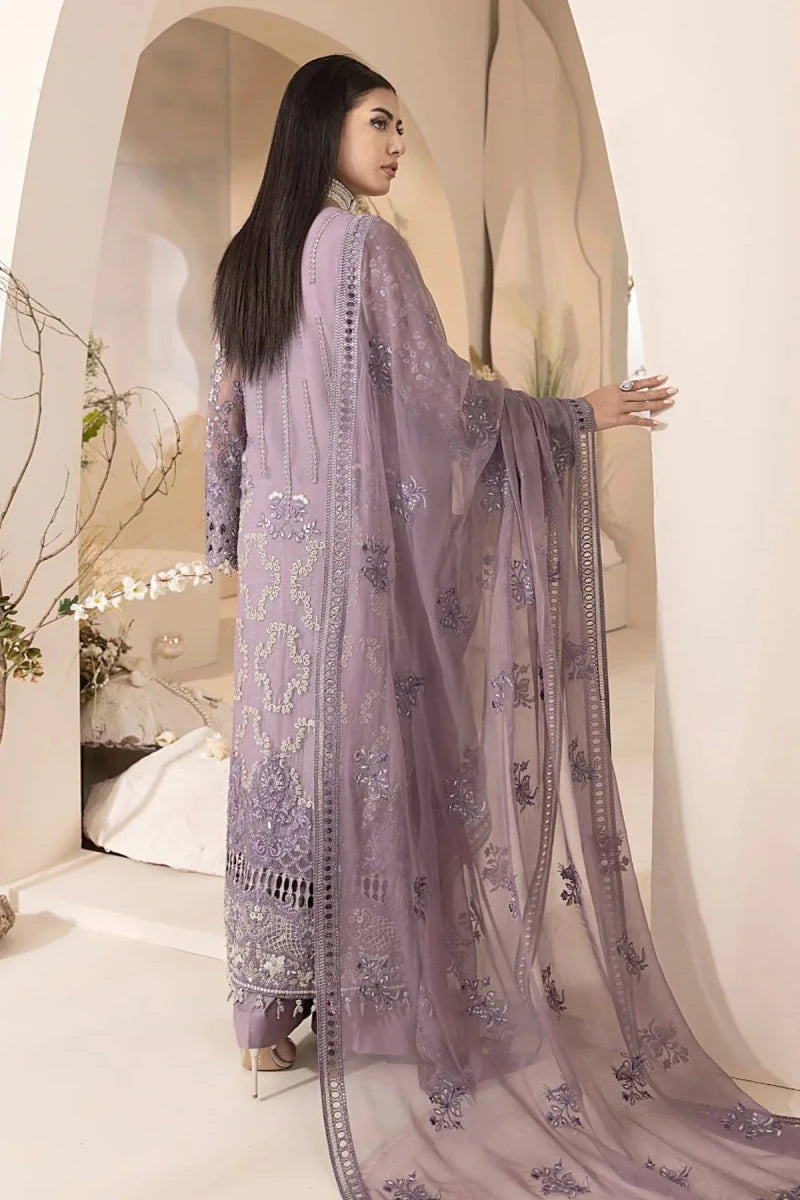 LAVISH - 3PC UNSTITCHED CHIFFON EMBROIDERED WITH EMBROIDERED DUPATTA AND TROUSER - Mauve - Rang Nazara