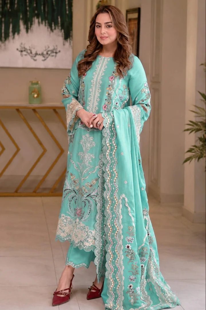 Lawn Unstitched Embroidered 3pc Suit With Lawn Embroidered Dupatta Az:7316 - Rang Nazara