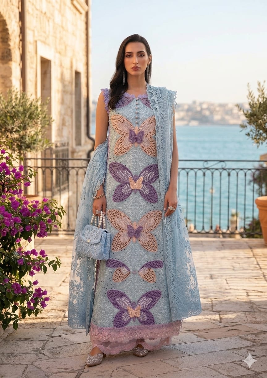 Maria b - 3 Piece Unstitched Embroidered Lawn Suit D-2012