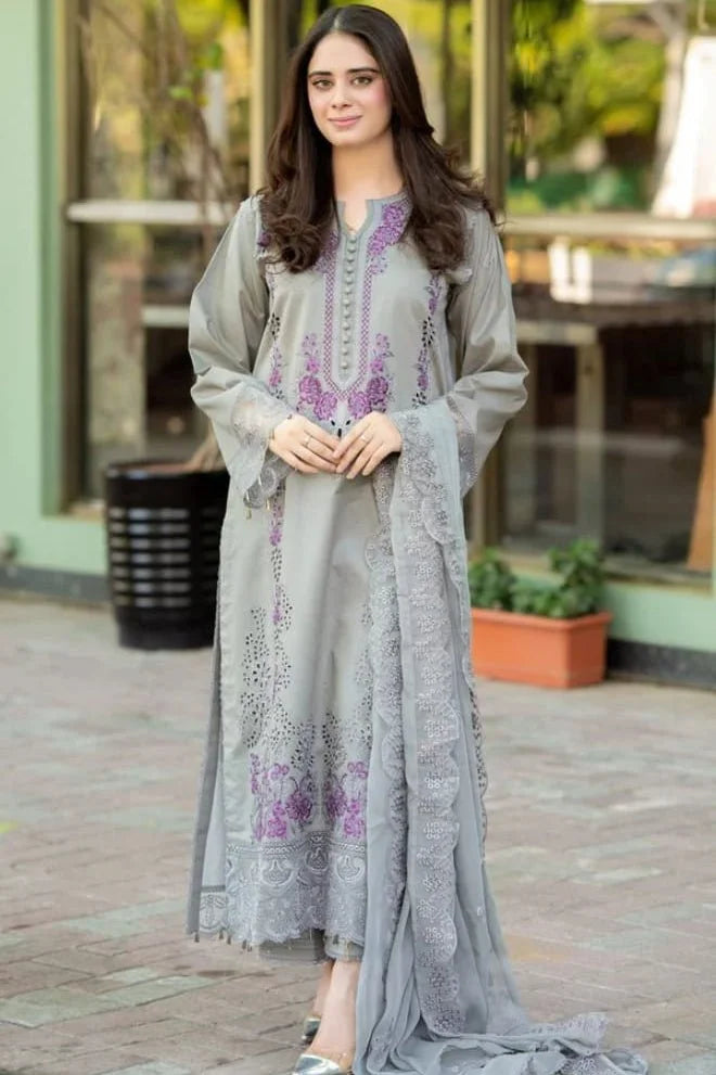 Unstitched Embroidered Dhanak Suit 3pc With Embroidered Dhanak Shawl (lya 5224)